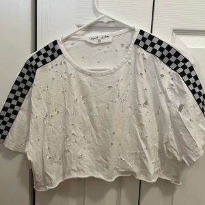 LF distressed checkered shoulders crop top - size XS